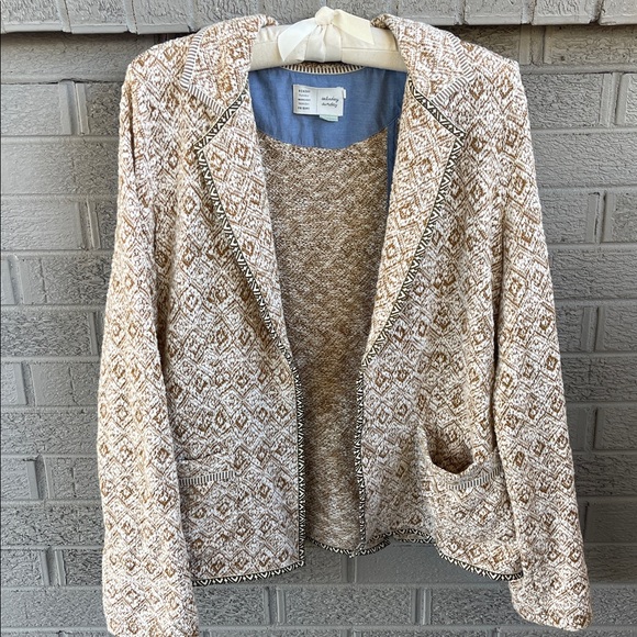 Anthro Saturday Sunday Tan/Cream Chevron Print Cotton Blend Blazer- XL - Picture 1 of 6